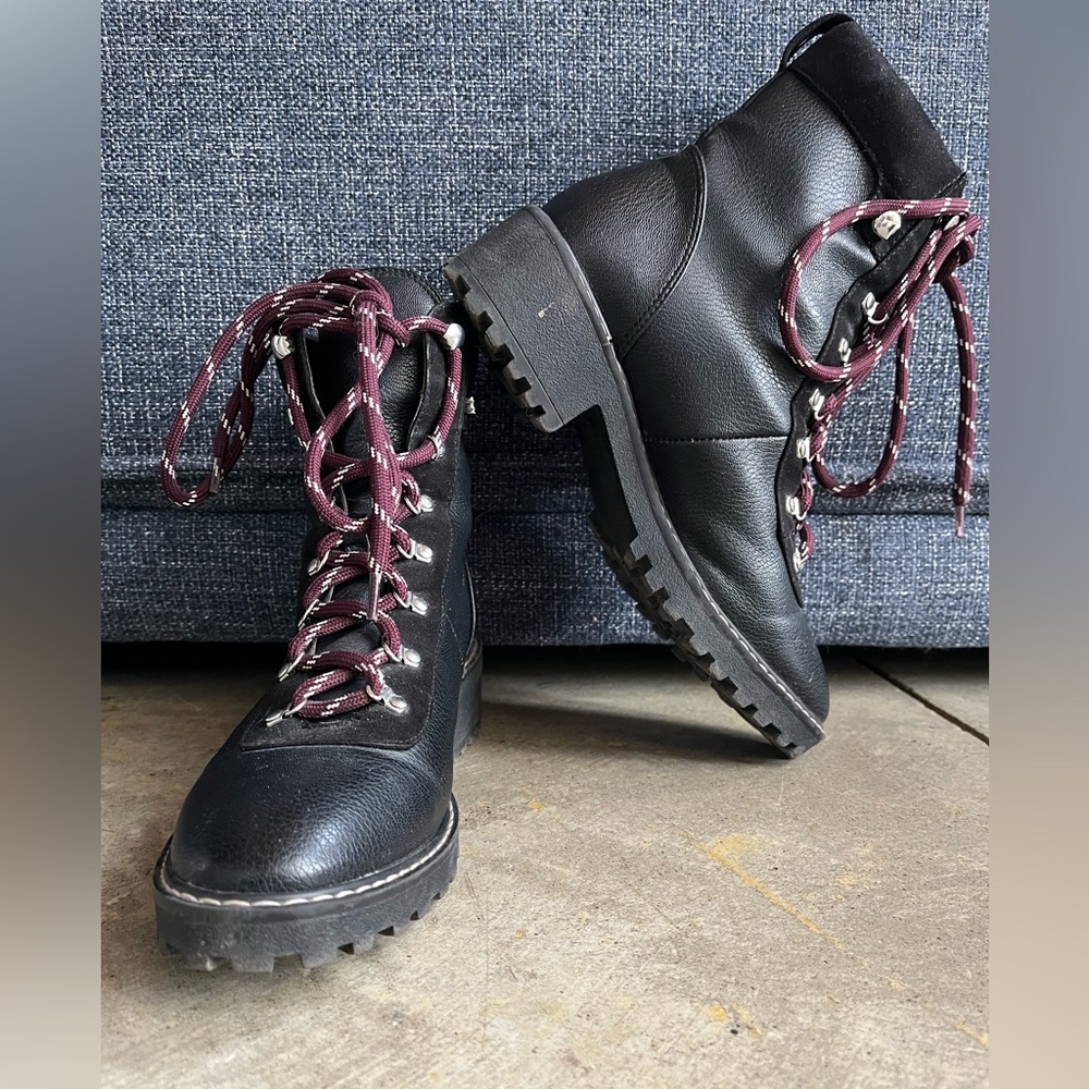 H&M Black Pleather Combat  Lace-Up Boots - Picture 2 of 6